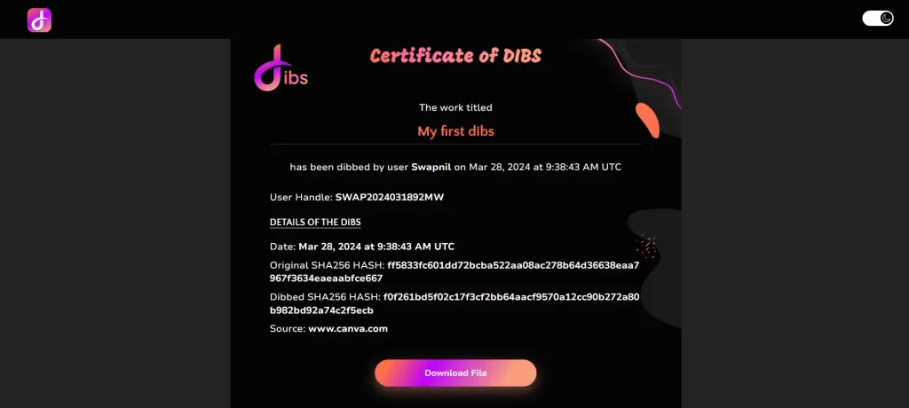 The QR Code and Your Certificate of Dibs design