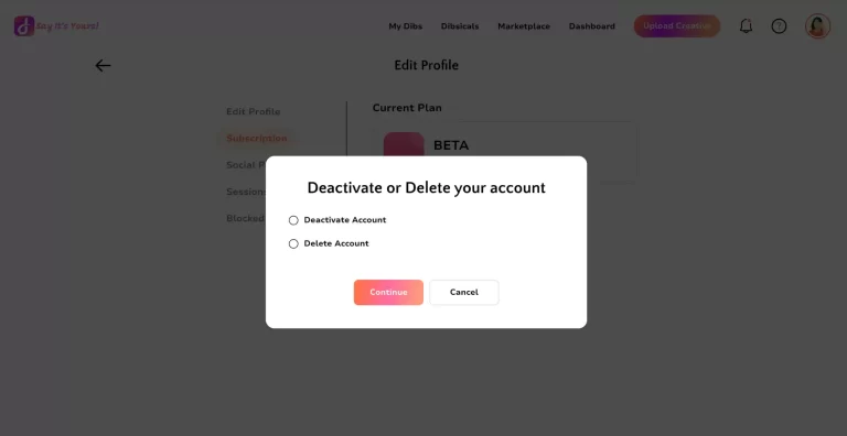 dibs Deactivating Your Account step 4