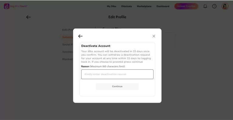 dibs Deactivating Your Account step 5