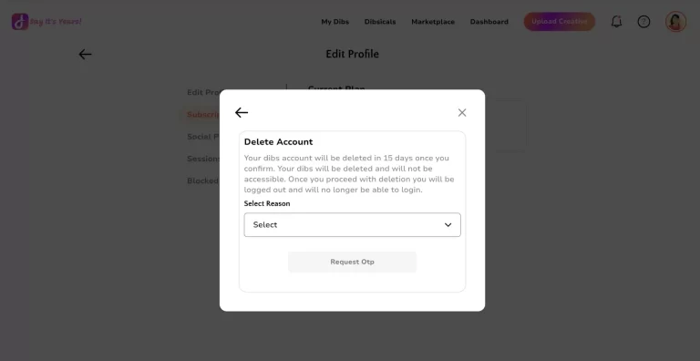 dibs deletion Your Account steps 3